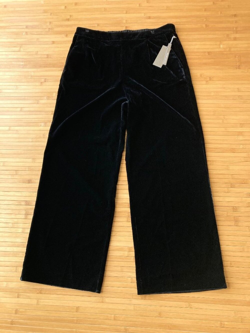 Soft Surroundings Aria Velvet Wide Leg Pants Flowy Womens Large L Black NWT